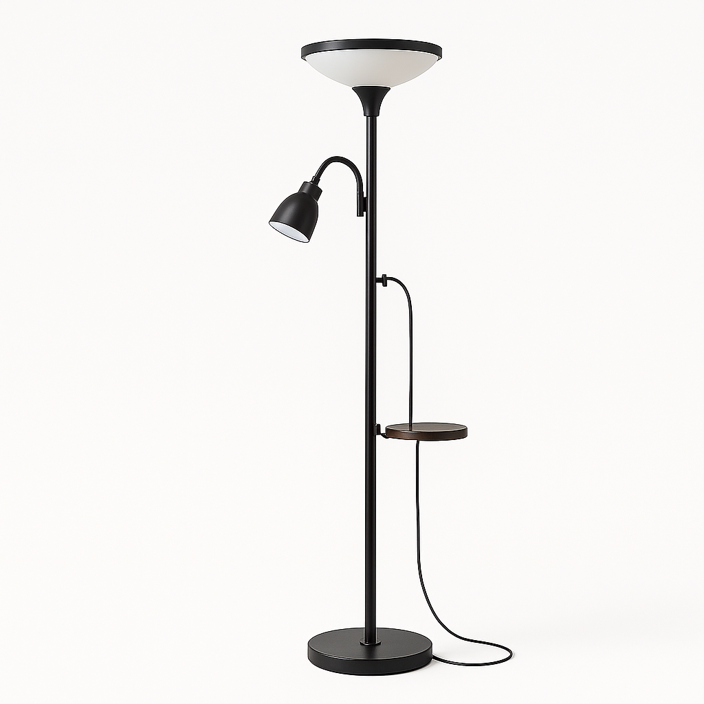 Dual Light Floor Lamp with Reading Arm and Built-In Shelf